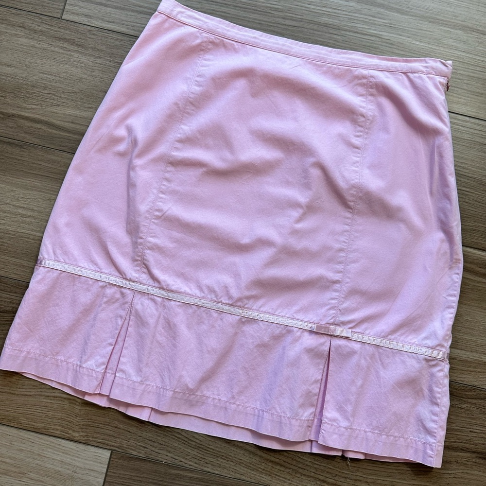 Vintage 90s Casual Corner Light Pink Pencil Skirt with Pleated Hem Coquette Bow - Picture 2 of 7